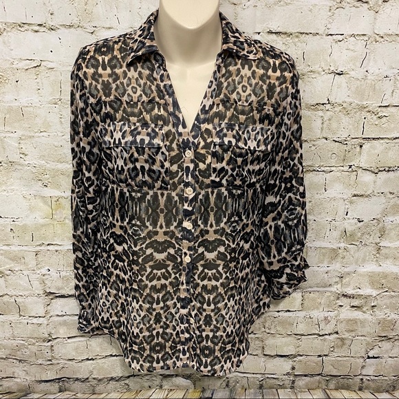 New York & Company Cheetah Print Button Up Blouse - Picture 1 of 6